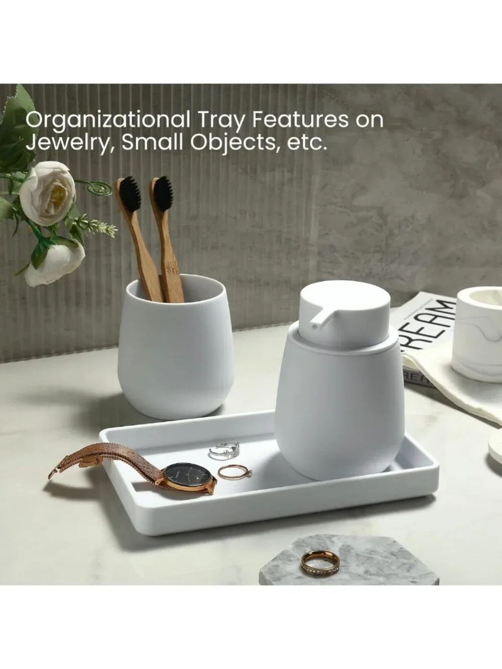 Modern 3-Piece Bathroom Accessories Set - Soap Dispenser, Toothbrush Holder